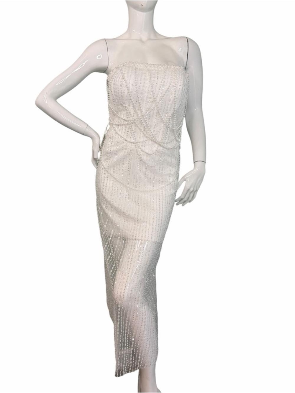 Strapless pearl Beaded shine sparkle embellished Illusion Evening Dress L XL NWT - Picture 8 of 15